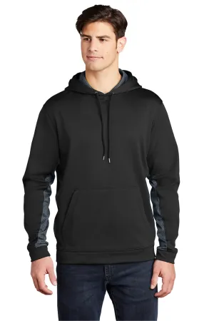 Sport-Tek Mens Sport-Wick CamoHex Moisture Wicking Fleece Hooded Sweatshirt Hoodie w/ Pouch Pocket - Black/Dark Smoke Grey Clothing Sport-Tek