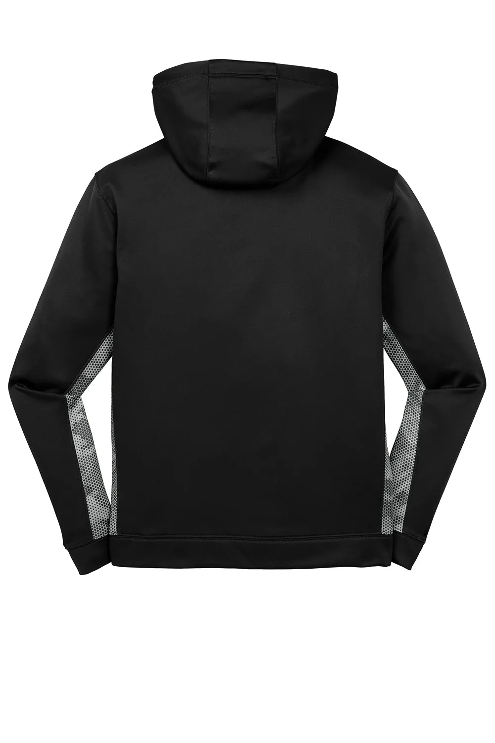 Sport-Tek Mens Sport-Wick CamoHex Moisture Wicking Fleece Hooded Sweatshirt Hoodie w/ Pouch Pocket - Black/Dark Smoke Grey Clothing Sport-Tek