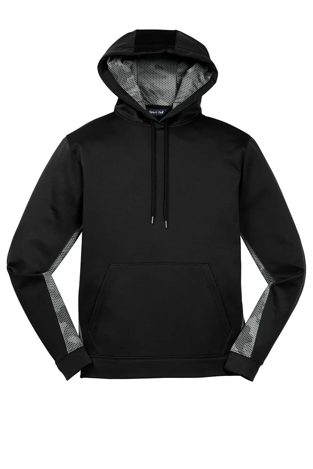Sport-Tek Mens Sport-Wick CamoHex Moisture Wicking Fleece Hooded Sweatshirt Hoodie w/ Pouch Pocket - Black/Dark Smoke Grey Clothing Sport-Tek