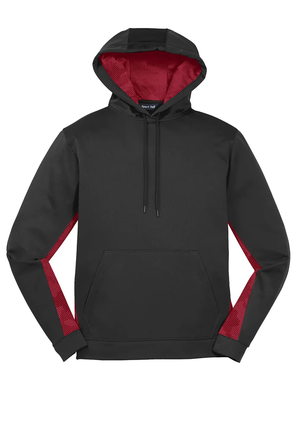 Sport-Tek Mens Sport-Wick CamoHex Moisture Wicking Fleece Hooded Sweatshirt Hoodie w/ Pouch Pocket - Black/Deep Red Clothing Sport-Tek