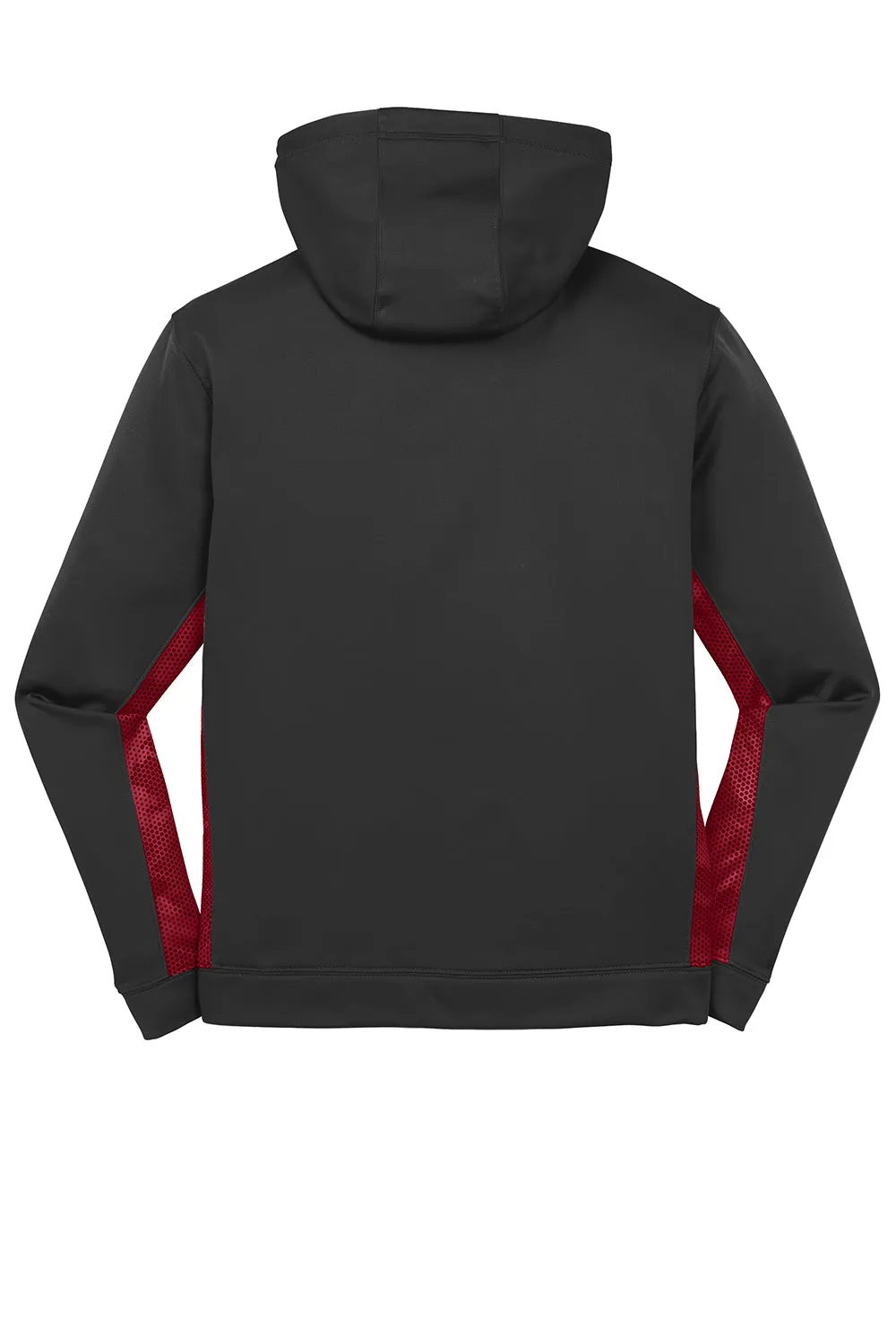 Sport-Tek Mens Sport-Wick CamoHex Moisture Wicking Fleece Hooded Sweatshirt Hoodie w/ Pouch Pocket - Black/Deep Red Clothing Sport-Tek