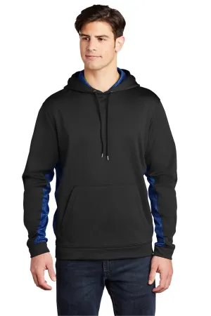 Sport-Tek Mens Sport-Wick CamoHex Moisture Wicking Fleece Hooded Sweatshirt Hoodie w/ Pouch Pocket - Black/True Royal Blue Clothing Sport-Tek