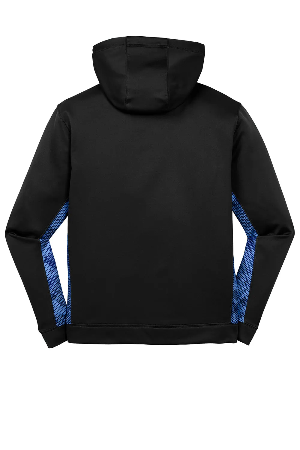 Sport-Tek Mens Sport-Wick CamoHex Moisture Wicking Fleece Hooded Sweatshirt Hoodie w/ Pouch Pocket - Black/True Royal Blue Clothing Sport-Tek