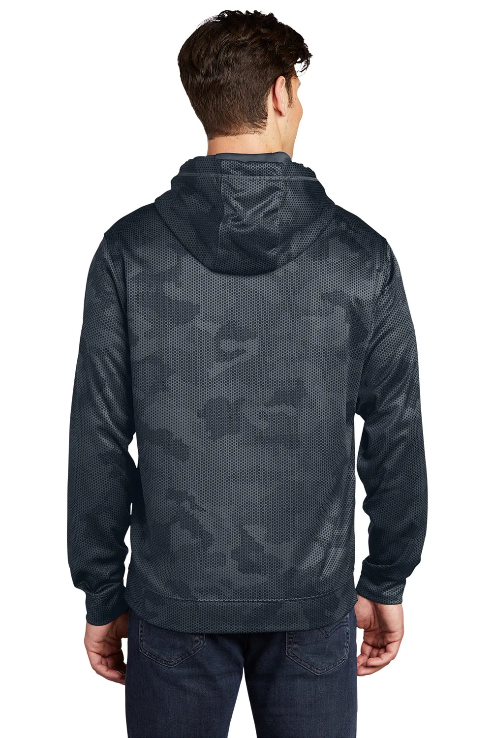 Sport-Tek Mens Sport-Wick CamoHex Moisture Wicking Fleece Hooded Sweatshirt Hoodie w/ Pouch Pocket - Dark Smoke Grey