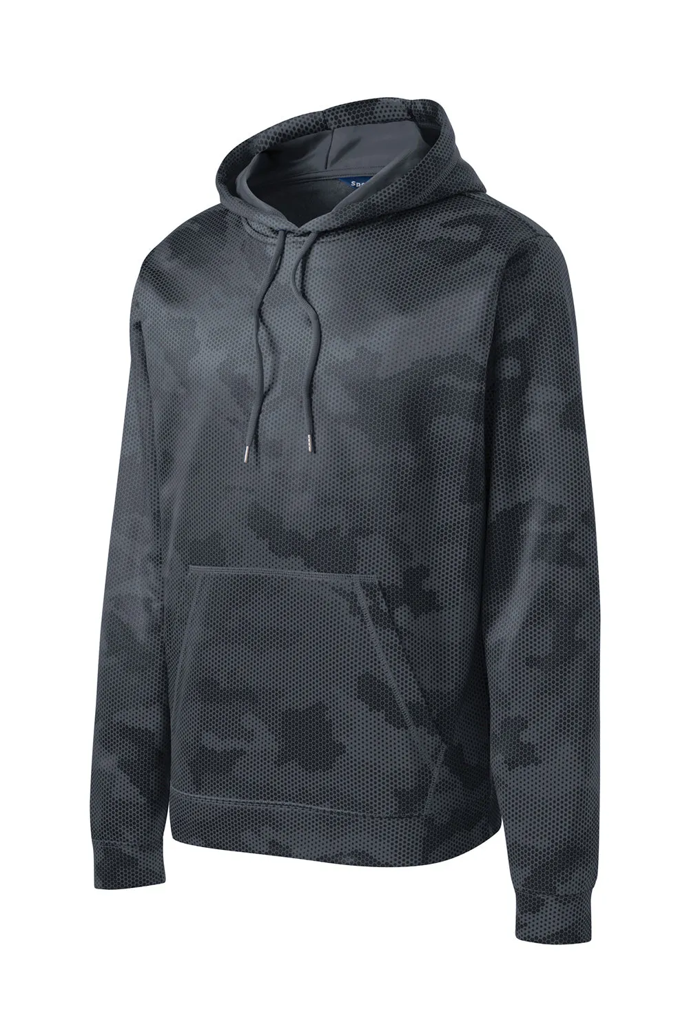 Sport-Tek Mens Sport-Wick CamoHex Moisture Wicking Fleece Hooded Sweatshirt Hoodie w/ Pouch Pocket - Dark Smoke Grey