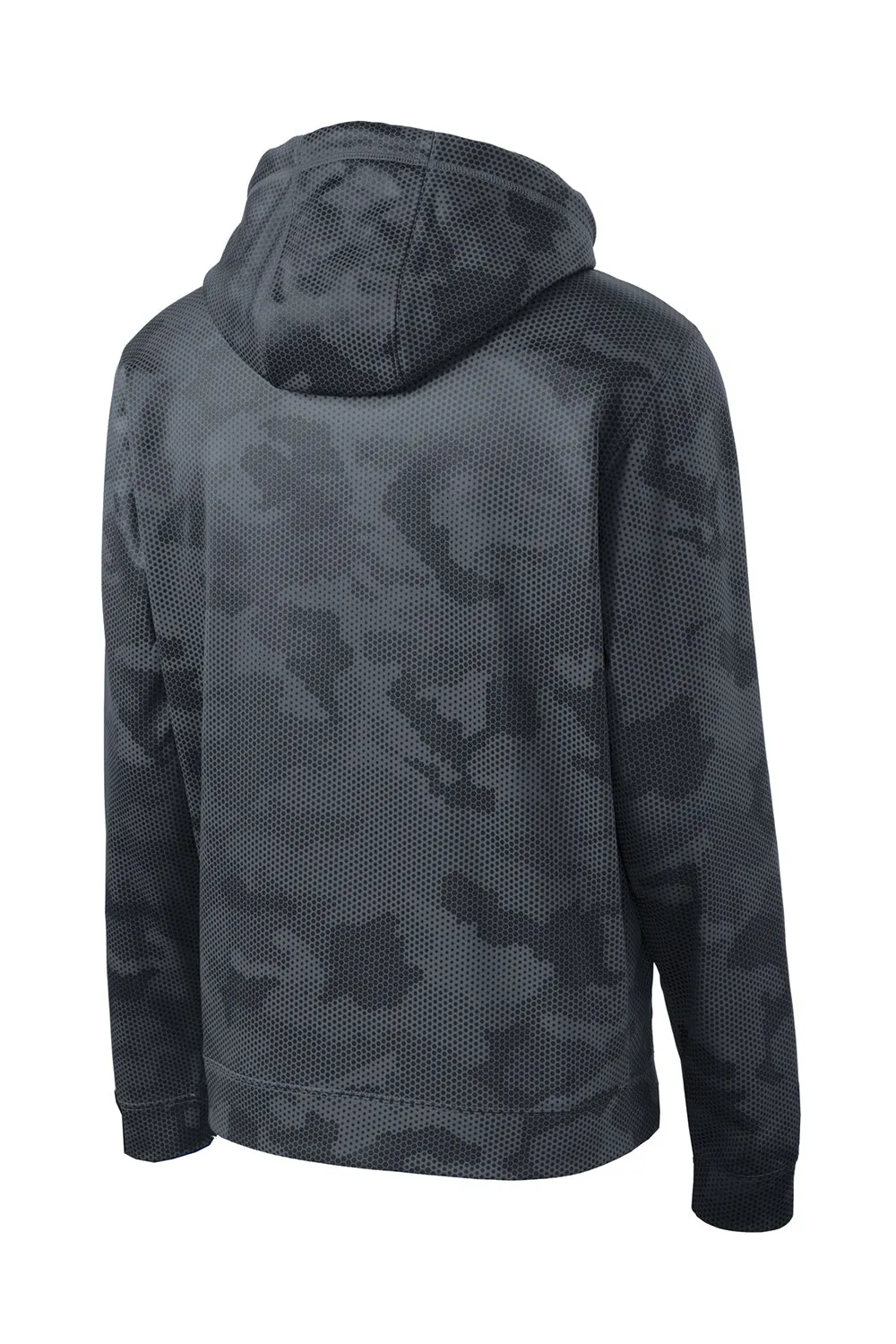 Sport-Tek Mens Sport-Wick CamoHex Moisture Wicking Fleece Hooded Sweatshirt Hoodie w/ Pouch Pocket - Dark Smoke Grey