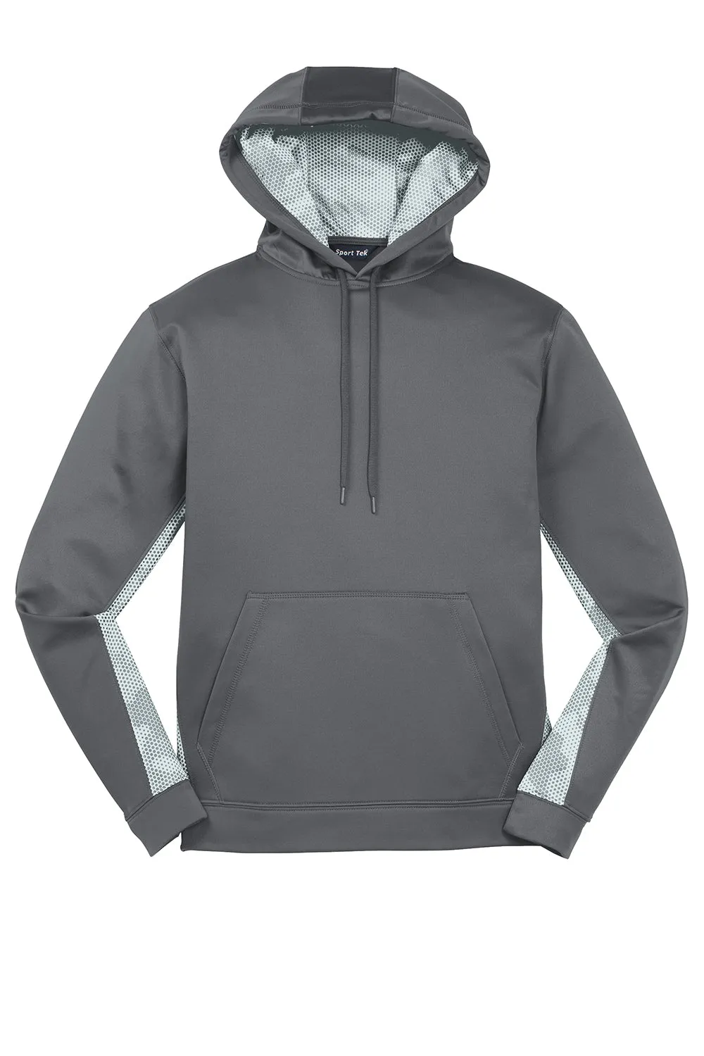 Sport-Tek Mens Sport-Wick CamoHex Moisture Wicking Fleece Hooded Sweatshirt Hoodie w/ Pouch Pocket - Dark Smoke Grey/White Clothing Sport-Tek