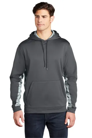 Sport-Tek Mens Sport-Wick CamoHex Moisture Wicking Fleece Hooded Sweatshirt Hoodie w/ Pouch Pocket - Dark Smoke Grey/White Clothing Sport-Tek