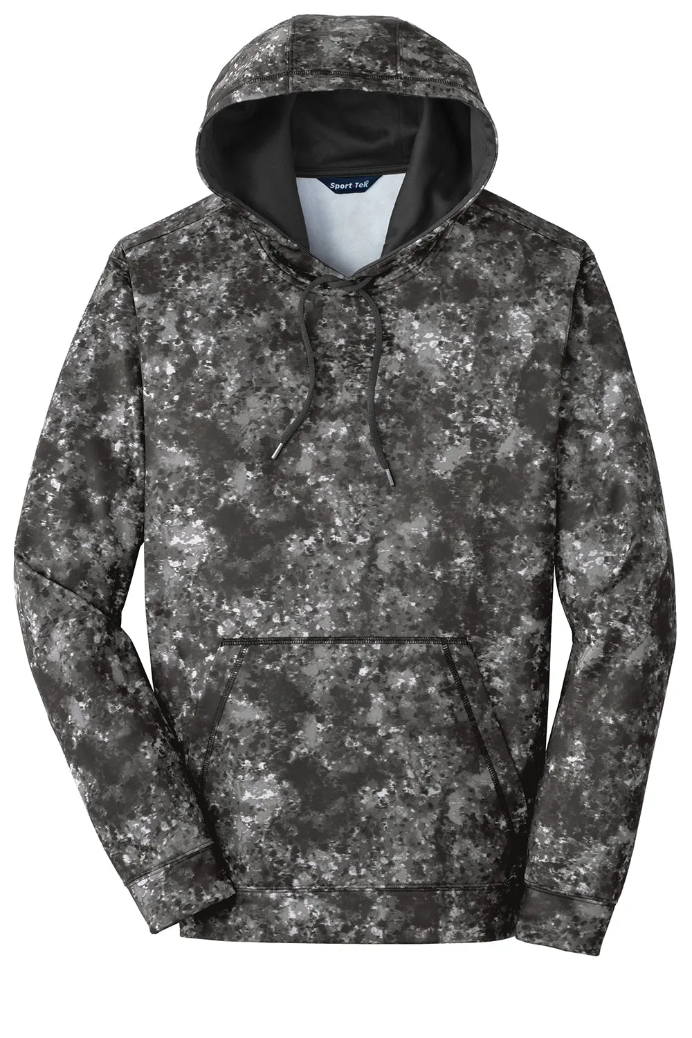 Sport-Tek Mens Sport-Wick Mineral Freeze Moisture Wicking Fleece Hooded Sweatshirt Hoodie w/ Pouch Pocket - Black