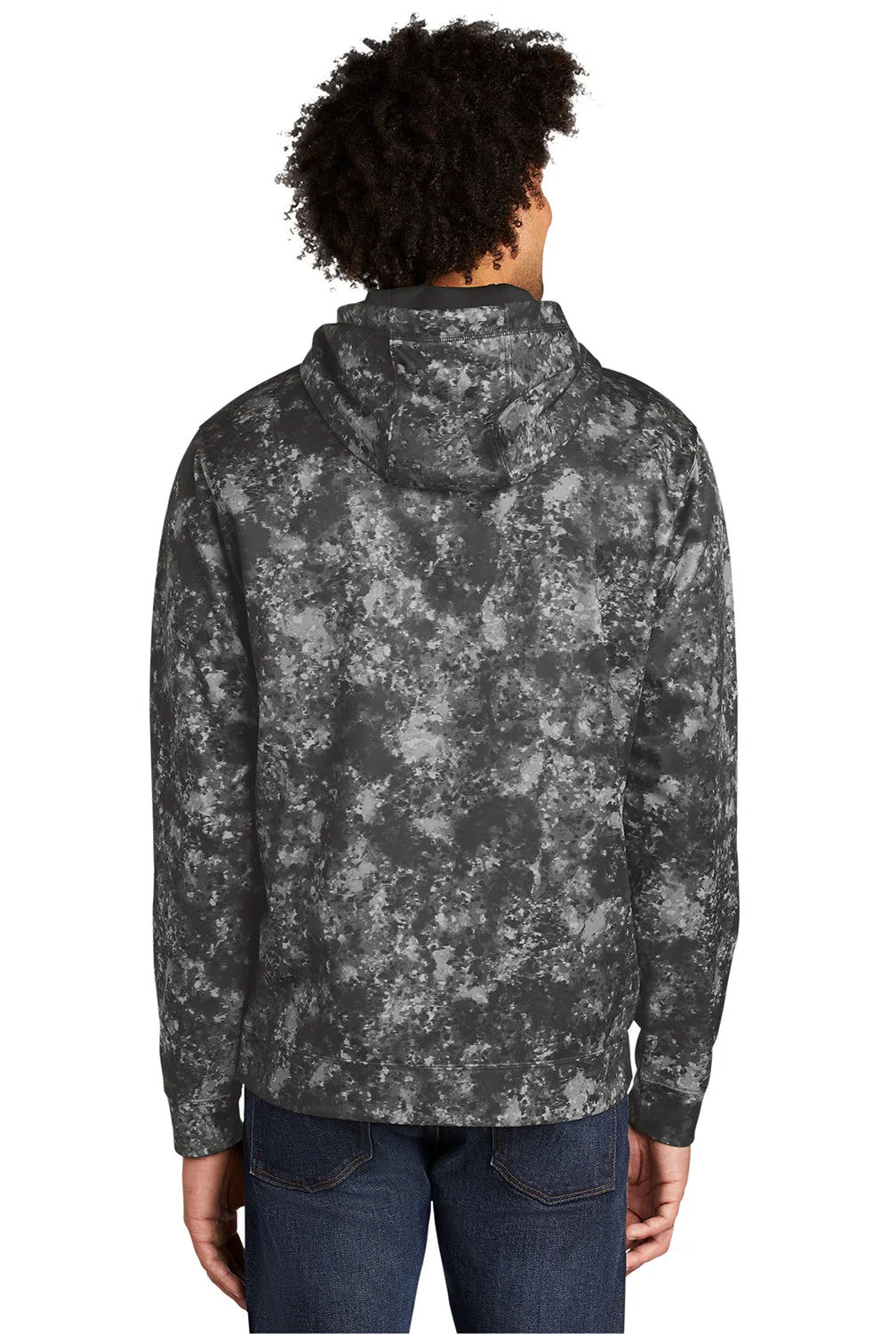 Sport-Tek Mens Sport-Wick Mineral Freeze Moisture Wicking Fleece Hooded Sweatshirt Hoodie w/ Pouch Pocket - Black