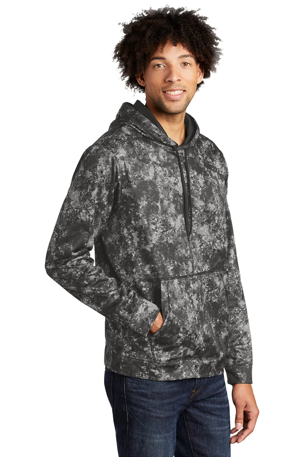 Sport-Tek Mens Sport-Wick Mineral Freeze Moisture Wicking Fleece Hooded Sweatshirt Hoodie w/ Pouch Pocket - Black