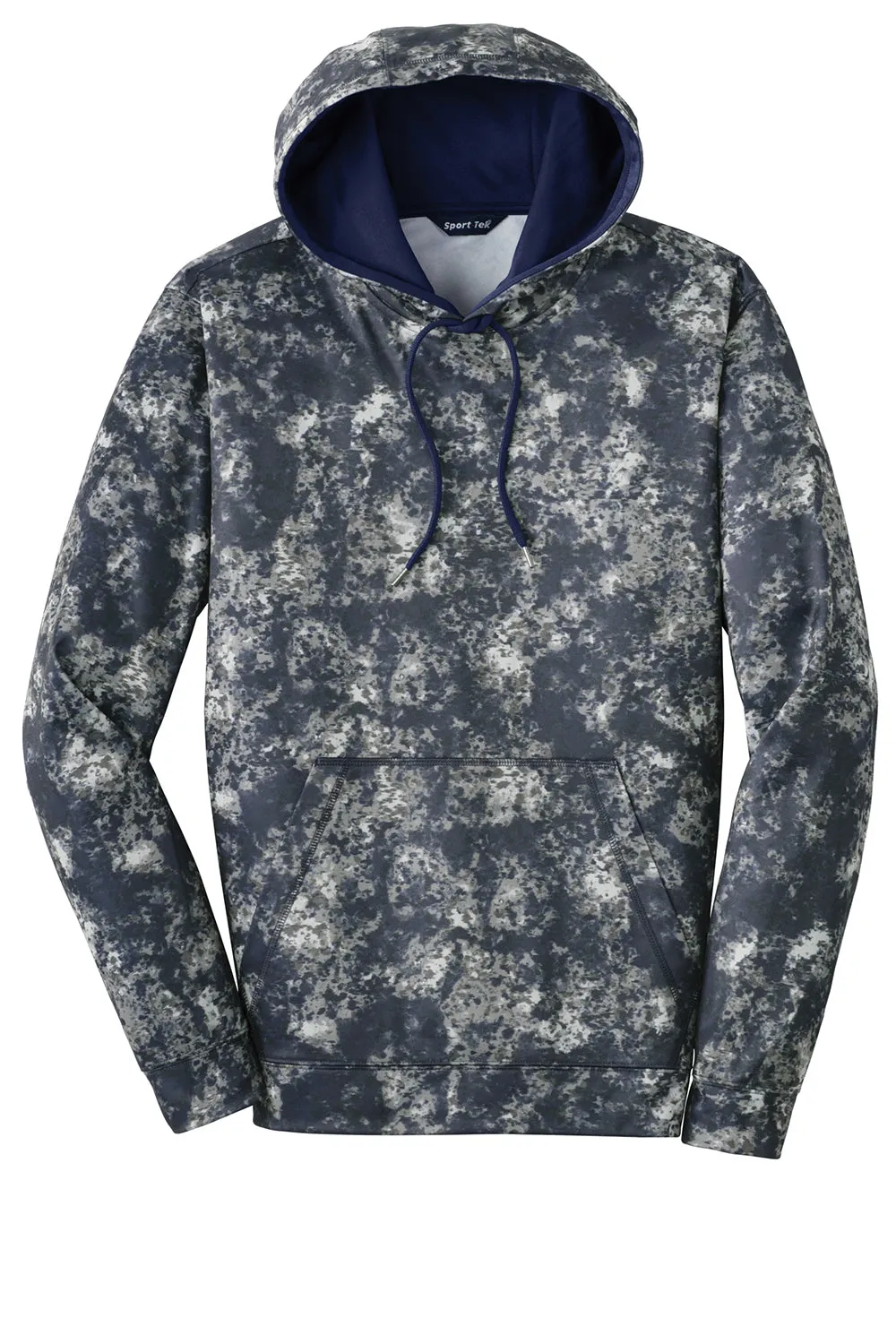 Sport-Tek Mens Sport-Wick Mineral Freeze Moisture Wicking Fleece Hooded Sweatshirt Hoodie w/ Pouch Pocket - True Navy Blue Clothing Sport-Tek