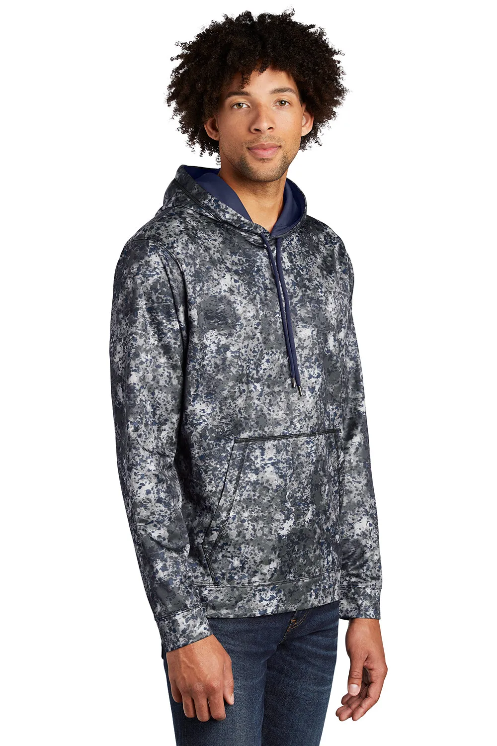Sport-Tek Mens Sport-Wick Mineral Freeze Moisture Wicking Fleece Hooded Sweatshirt Hoodie w/ Pouch Pocket - True Navy Blue Clothing Sport-Tek