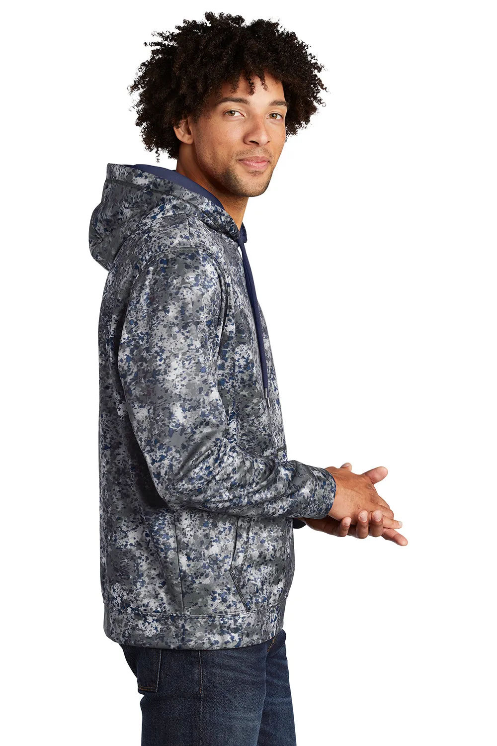 Sport-Tek Mens Sport-Wick Mineral Freeze Moisture Wicking Fleece Hooded Sweatshirt Hoodie w/ Pouch Pocket - True Navy Blue Clothing Sport-Tek