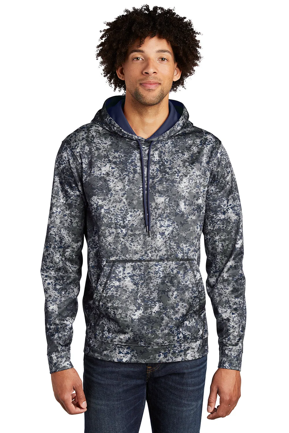 Sport-Tek Mens Sport-Wick Mineral Freeze Moisture Wicking Fleece Hooded Sweatshirt Hoodie w/ Pouch Pocket - True Navy Blue Clothing Sport-Tek