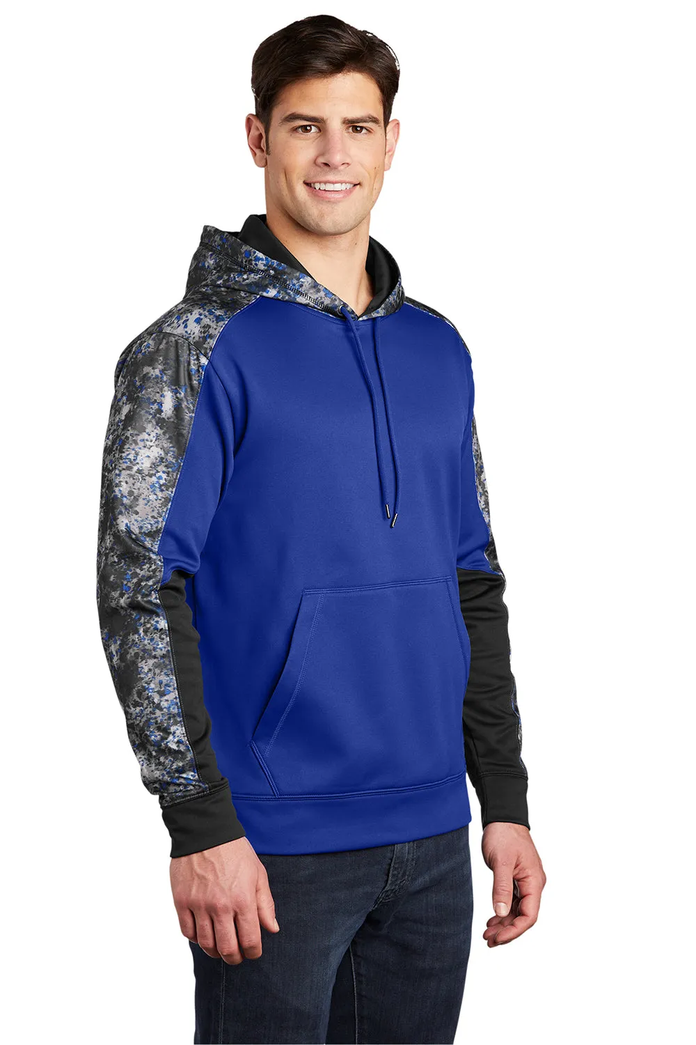 Sport-Tek Mens Sport-Wick Mineral Freeze Moisture Wicking Fleece Hooded Sweatshirt Hoodie w/ Pouch Pocket - True Royal Blue