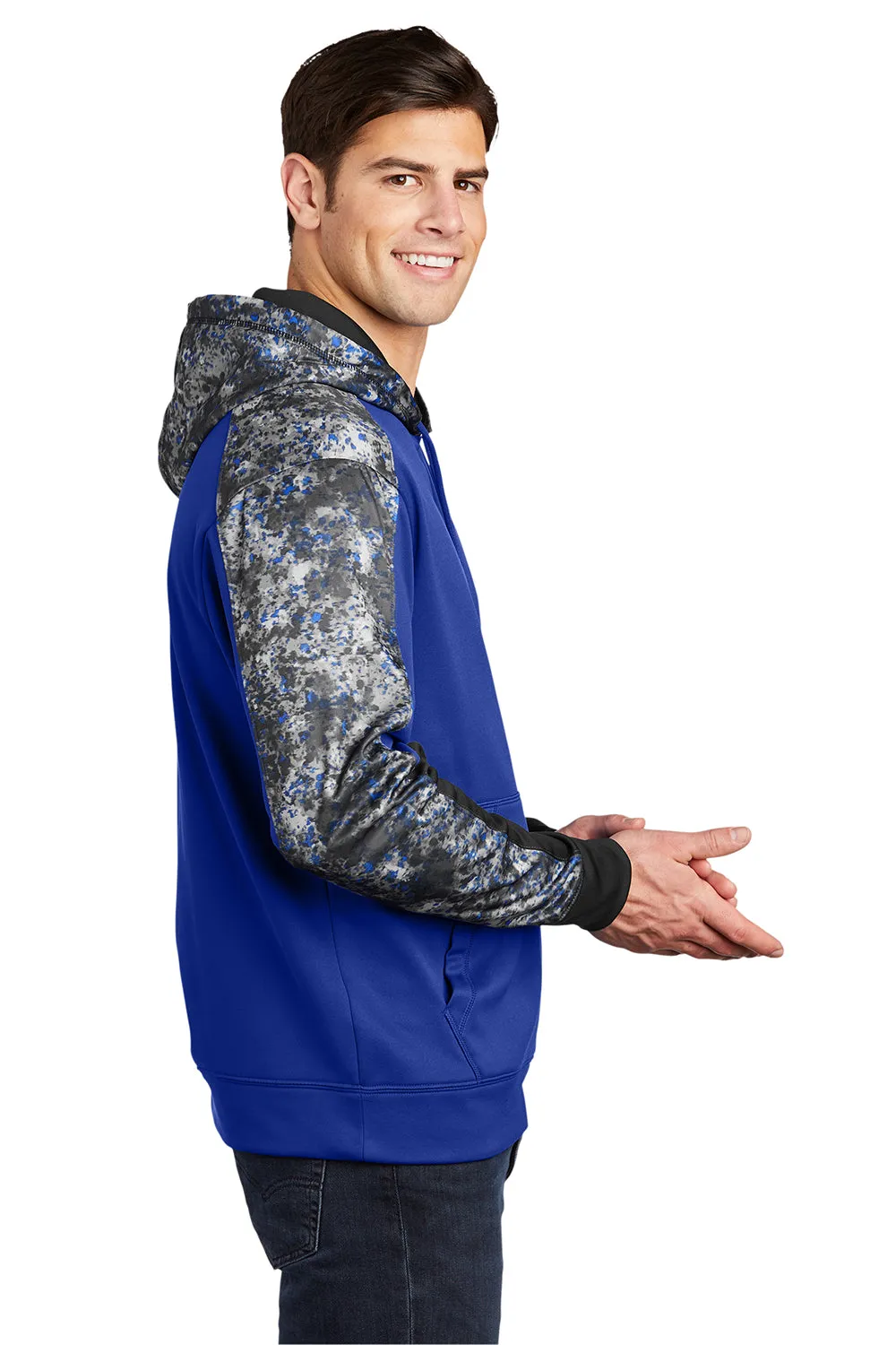Sport-Tek Mens Sport-Wick Mineral Freeze Moisture Wicking Fleece Hooded Sweatshirt Hoodie w/ Pouch Pocket - True Royal Blue