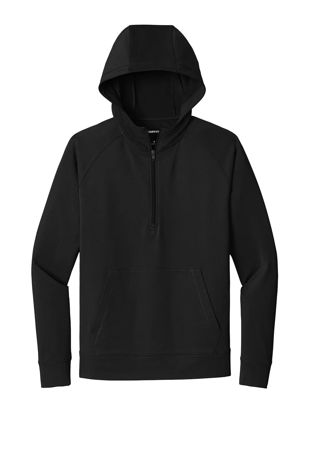 Sport-Tek Mens Sport-Wick Moisture Wicking 1/4 Zip Hooded Sweatshirt Hoodie w/ Pouch Pocket - Black