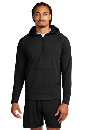 Sport-Tek Mens Sport-Wick Moisture Wicking 1/4 Zip Hooded Sweatshirt Hoodie w/ Pouch Pocket - Black