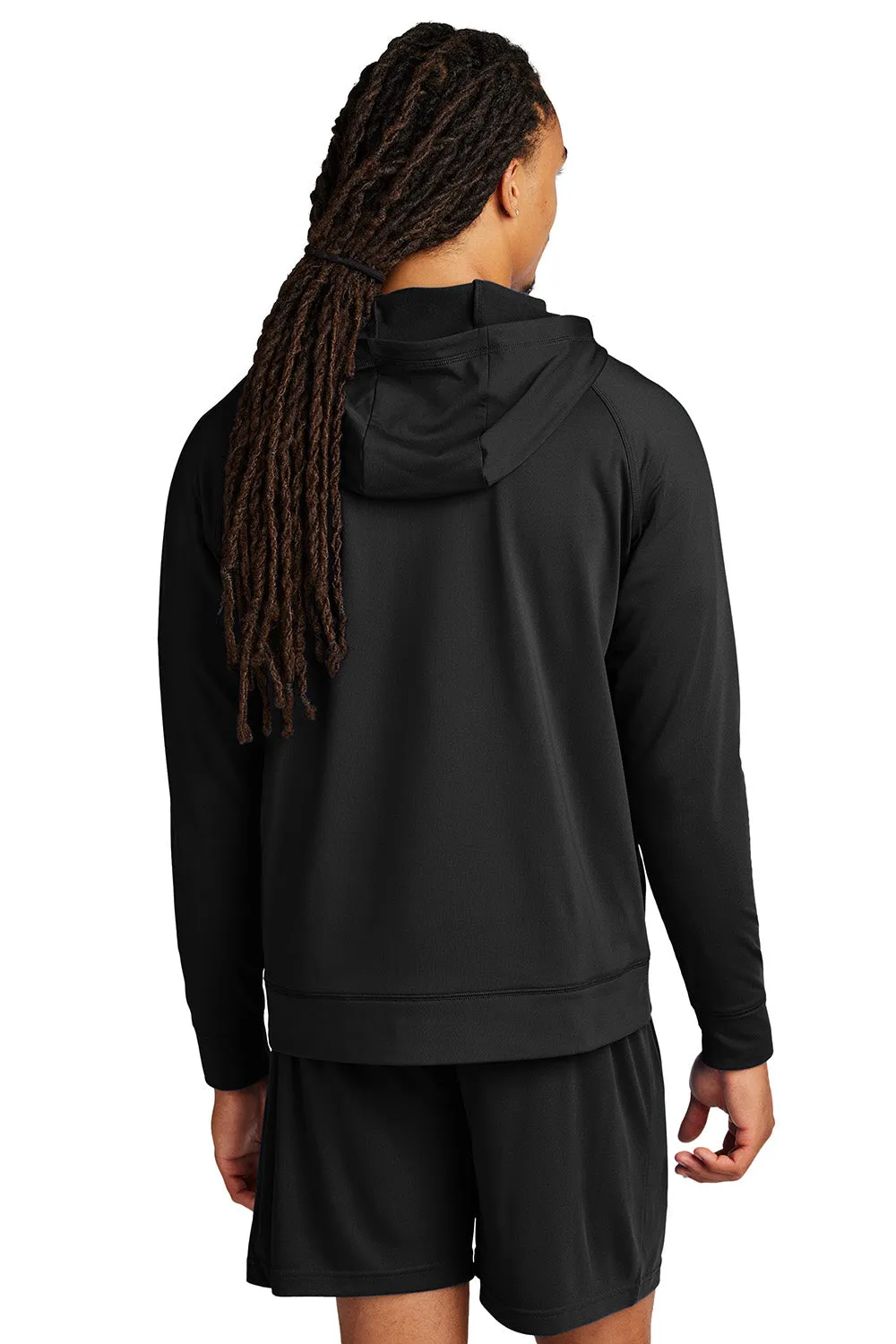 Sport-Tek Mens Sport-Wick Moisture Wicking 1/4 Zip Hooded Sweatshirt Hoodie w/ Pouch Pocket - Black