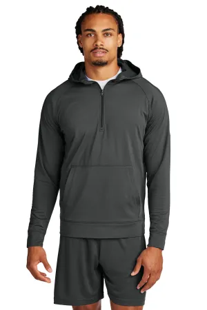 Sport-Tek Mens Sport-Wick Moisture Wicking 1/4 Zip Hooded Sweatshirt Hoodie w/ Pouch Pocket - Charcoal Grey