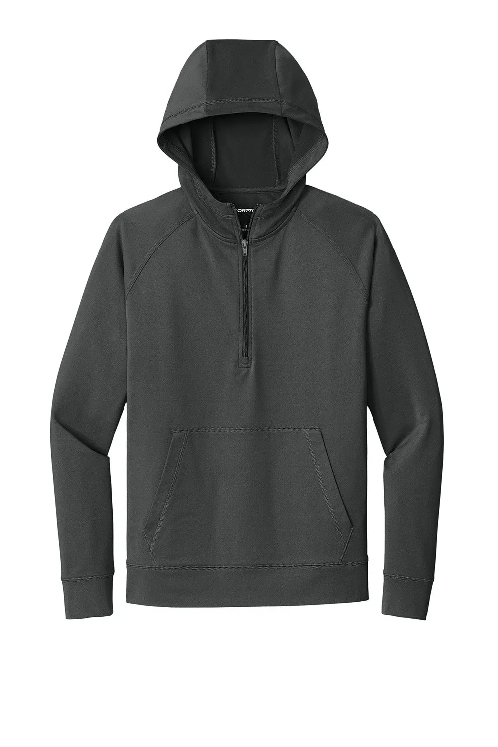 Sport-Tek Mens Sport-Wick Moisture Wicking 1/4 Zip Hooded Sweatshirt Hoodie w/ Pouch Pocket - Charcoal Grey