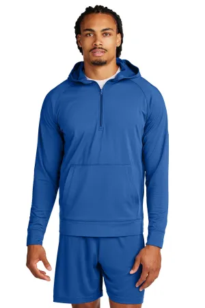 Sport-Tek Mens Sport-Wick Moisture Wicking 1/4 Zip Hooded Sweatshirt Hoodie w/ Pouch Pocket - True Royal Blue