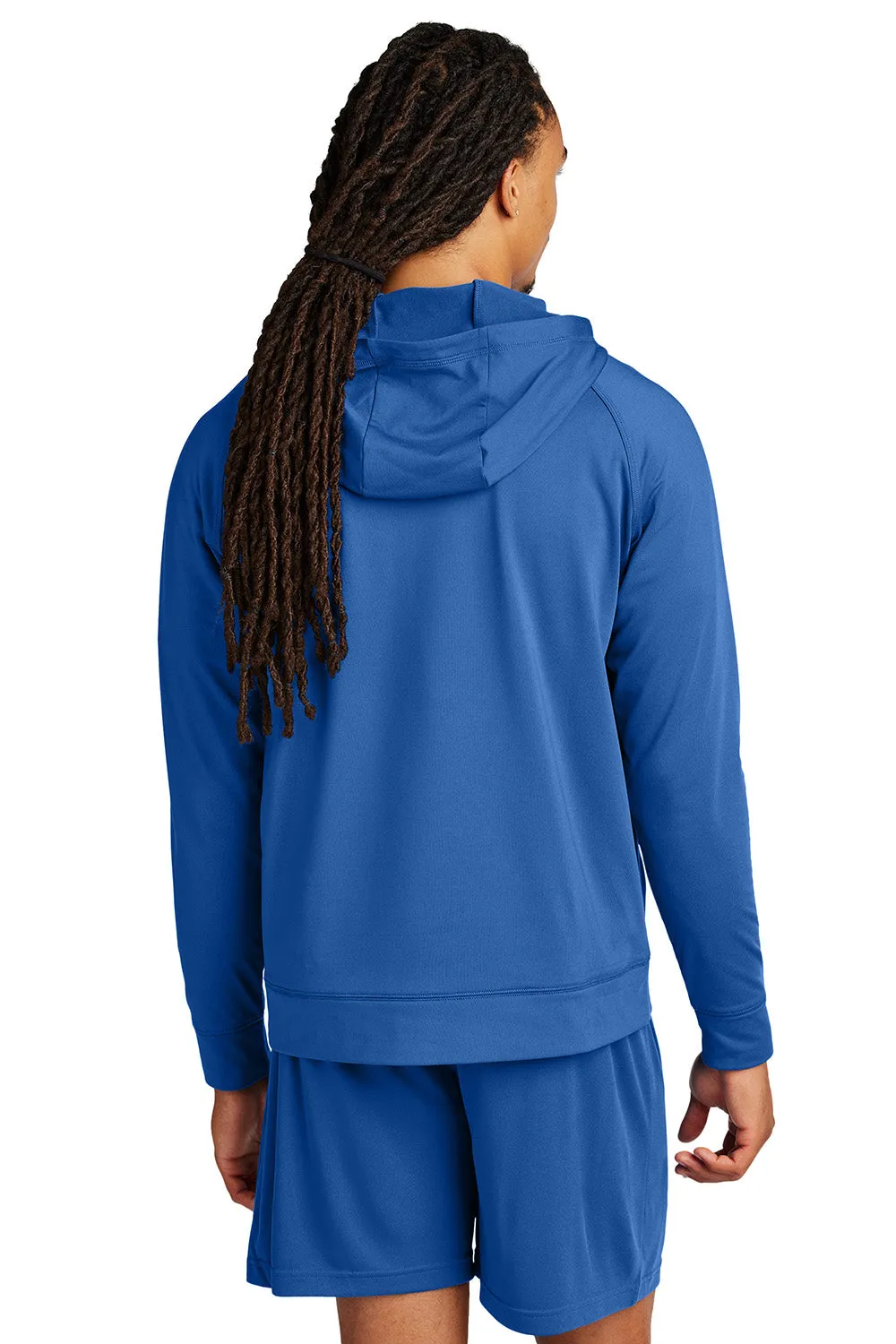 Sport-Tek Mens Sport-Wick Moisture Wicking 1/4 Zip Hooded Sweatshirt Hoodie w/ Pouch Pocket - True Royal Blue