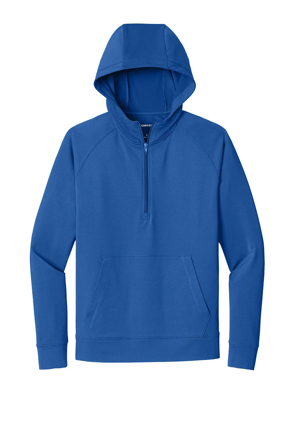 Sport-Tek Mens Sport-Wick Moisture Wicking 1/4 Zip Hooded Sweatshirt Hoodie w/ Pouch Pocket - True Royal Blue