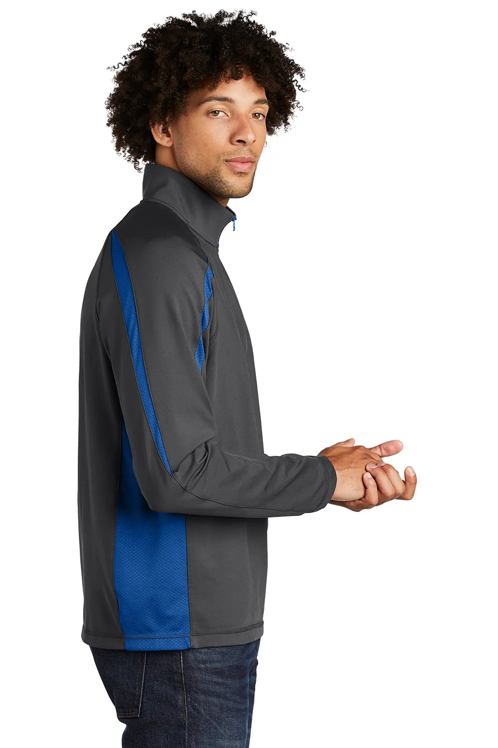 Sport-Tek Mens Sport-Wick Moisture Wicking 1/4 Zip Sweatshirt - Charcoal Grey/True Royal Blue