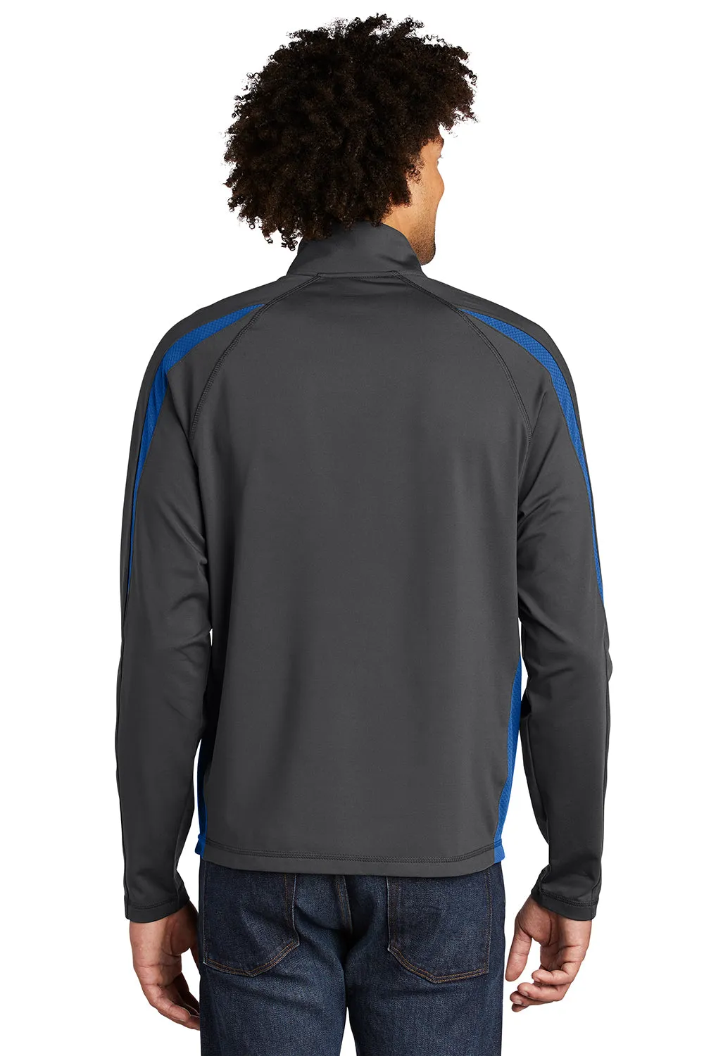 Sport-Tek Mens Sport-Wick Moisture Wicking 1/4 Zip Sweatshirt - Charcoal Grey/True Royal Blue