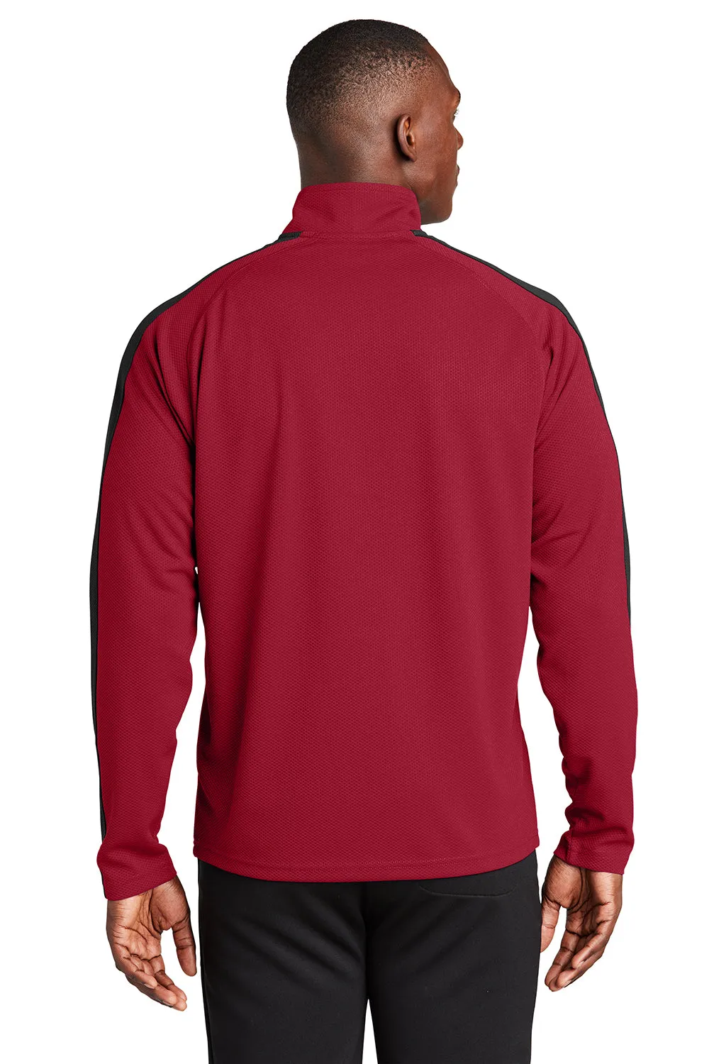 Sport-Tek Mens Sport-Wick Moisture Wicking 1/4 Zip Sweatshirt - Deep Red/Black - Closeout