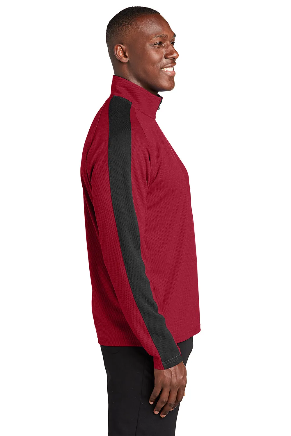 Sport-Tek Mens Sport-Wick Moisture Wicking 1/4 Zip Sweatshirt - Deep Red/Black - Closeout