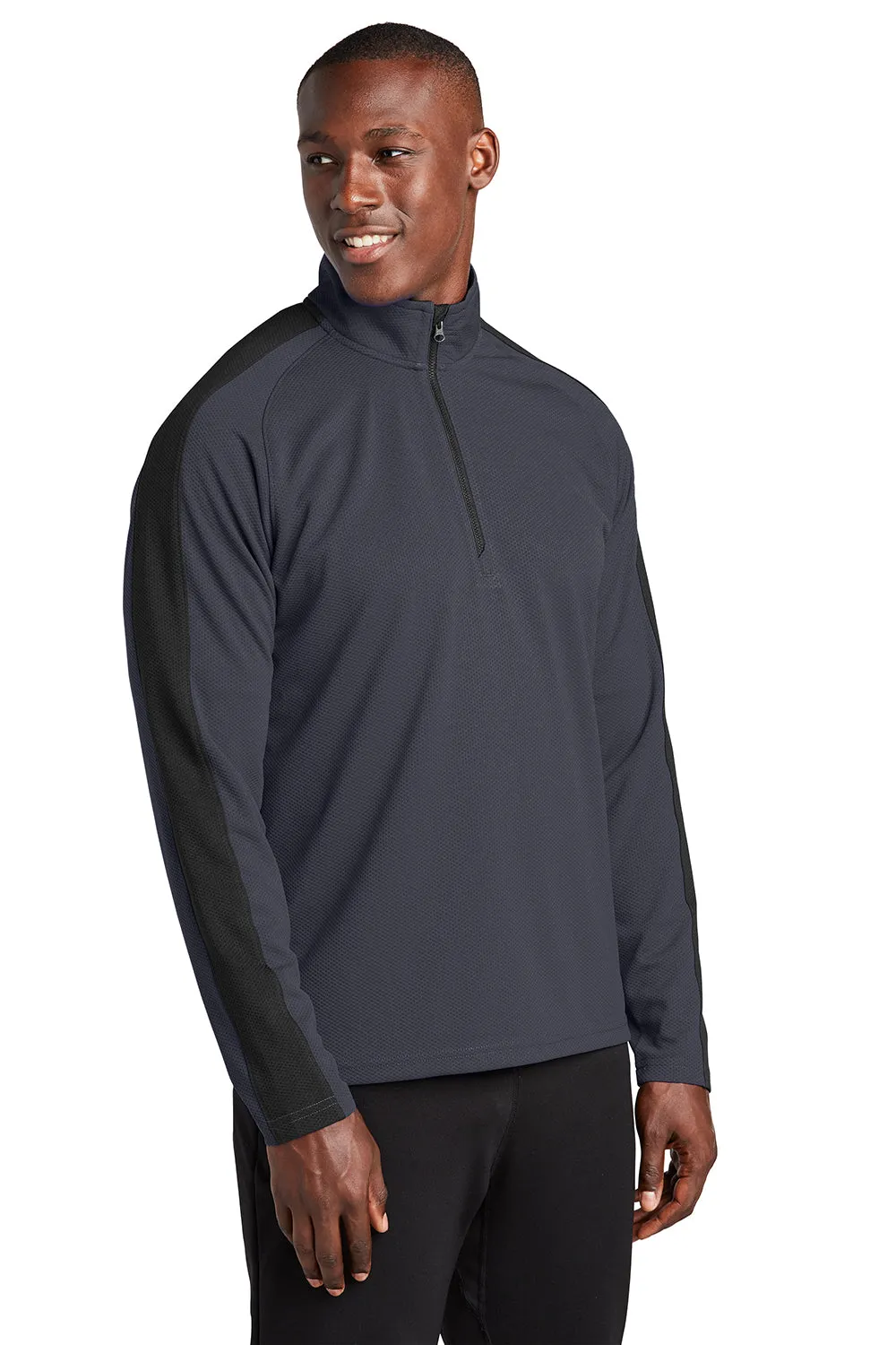 Sport-Tek Mens Sport-Wick Moisture Wicking 1/4 Zip Sweatshirt - Iron Grey/Black - Closeout