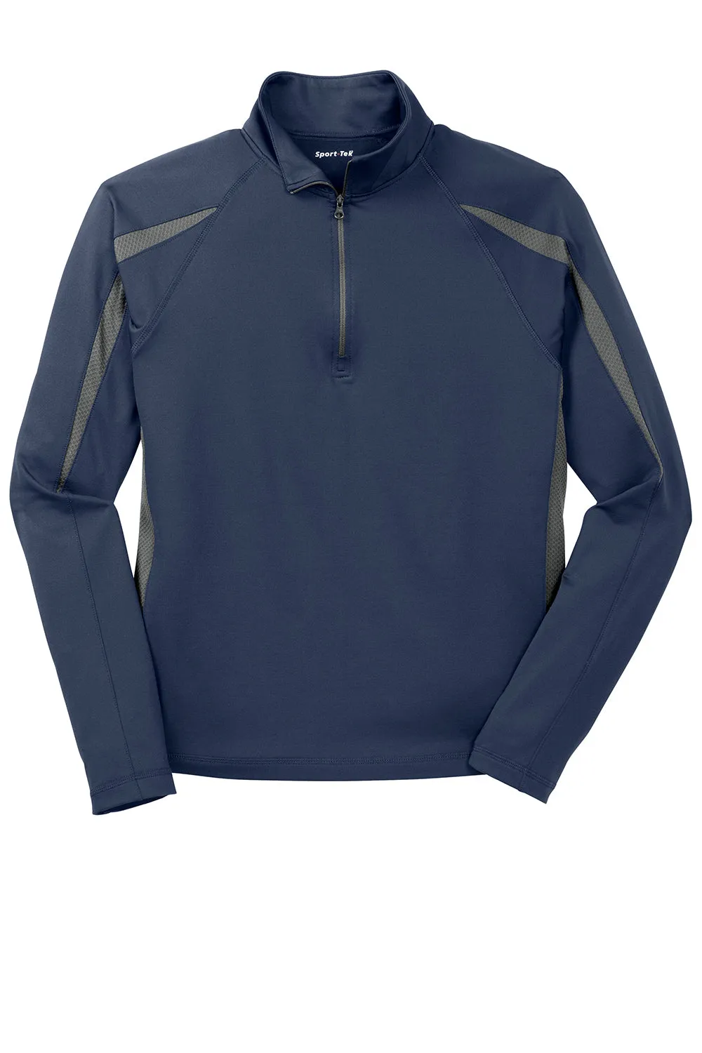 Sport-Tek Mens Sport-Wick Moisture Wicking 1/4 Zip Sweatshirt - True Navy Blue/Charcoal Grey
