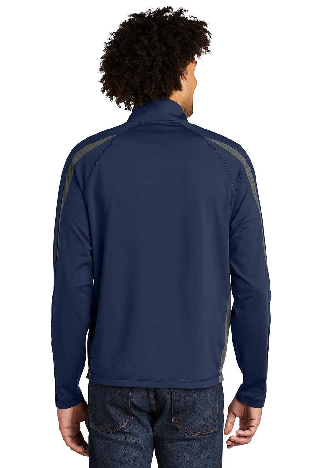 Sport-Tek Mens Sport-Wick Moisture Wicking 1/4 Zip Sweatshirt - True Navy Blue/Charcoal Grey