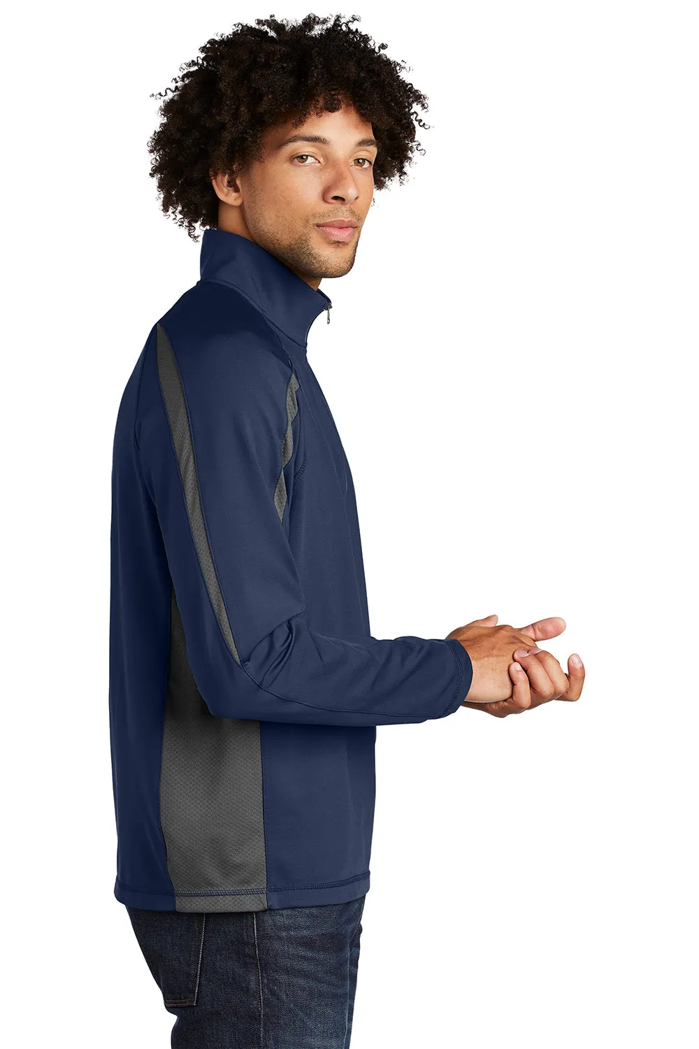 Sport-Tek Mens Sport-Wick Moisture Wicking 1/4 Zip Sweatshirt - True Navy Blue/Charcoal Grey