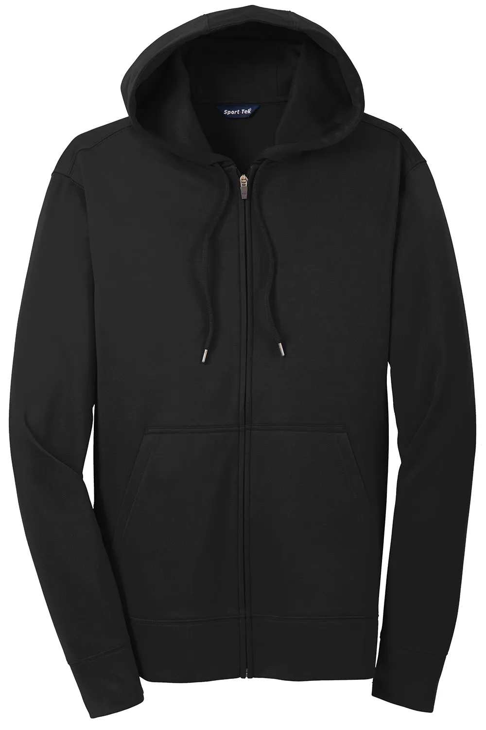 Sport-Tek Mens Sport-Wick Moisture Wicking Fleece Full Zip Hooded Sweatshirt Hoodie w/ Pouch Pocket - Black