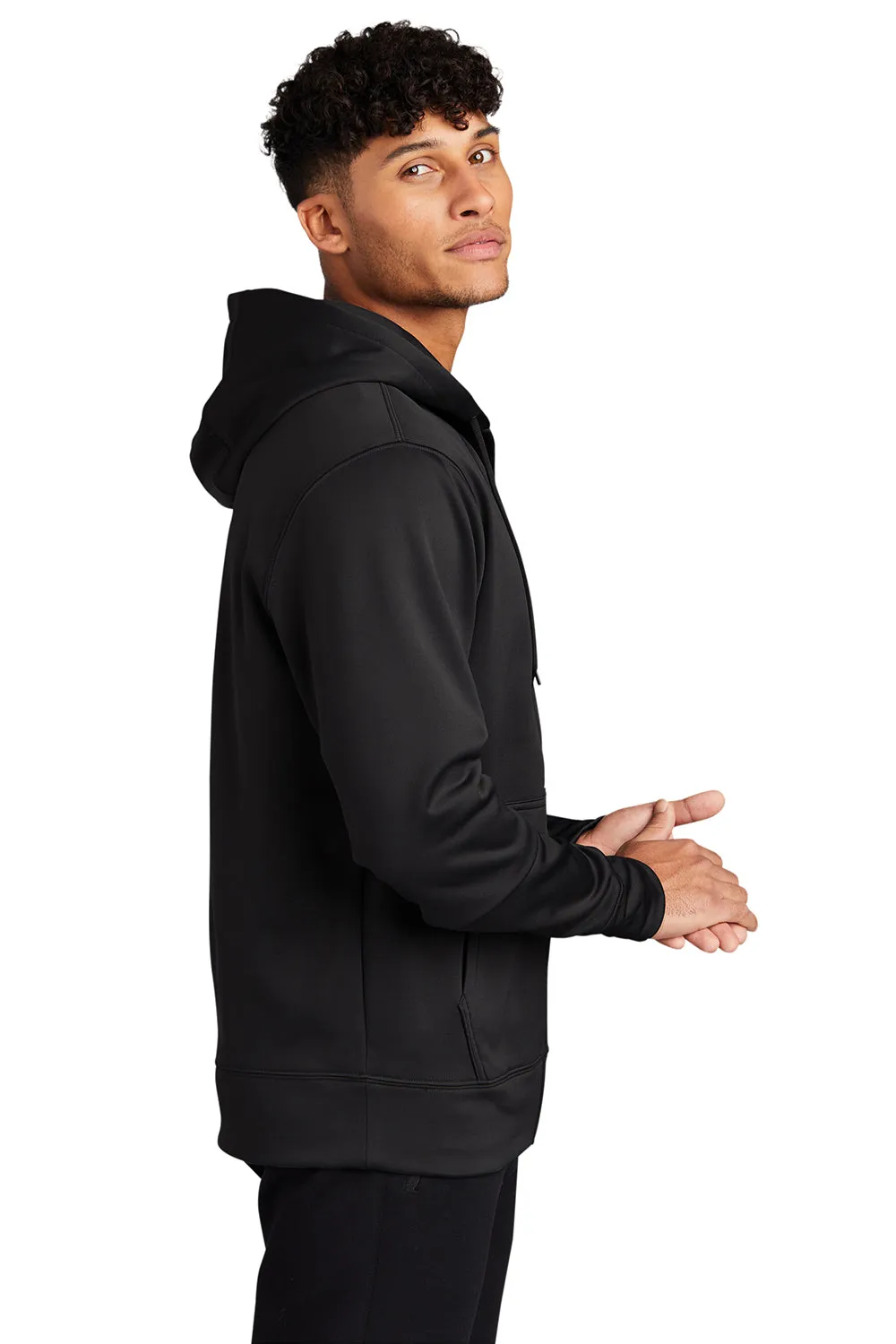Sport-Tek Mens Sport-Wick Moisture Wicking Fleece Full Zip Hooded Sweatshirt Hoodie w/ Pouch Pocket - Black