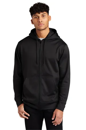 Sport-Tek Mens Sport-Wick Moisture Wicking Fleece Full Zip Hooded Sweatshirt Hoodie w/ Pouch Pocket - Black
