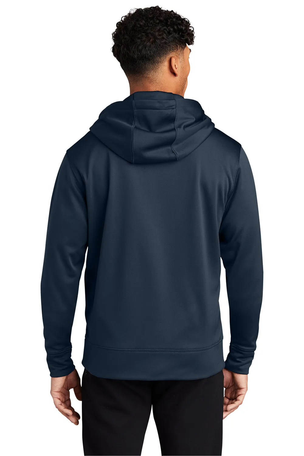 Sport-Tek Mens Sport-Wick Moisture Wicking Fleece Full Zip Hooded Sweatshirt Hoodie w/ Pouch Pocket - Navy Blue Clothing Sport-Tek