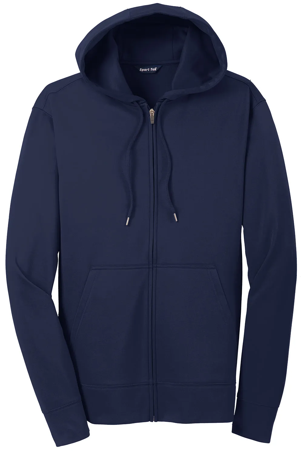 Sport-Tek Mens Sport-Wick Moisture Wicking Fleece Full Zip Hooded Sweatshirt Hoodie w/ Pouch Pocket - Navy Blue Clothing Sport-Tek