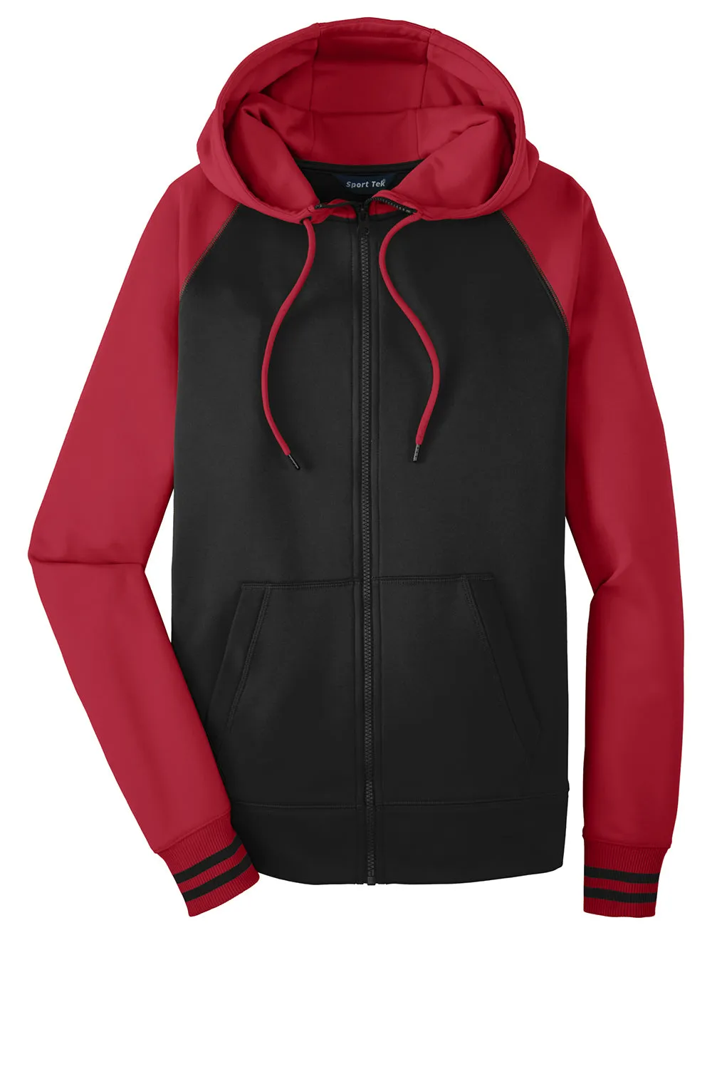 Sport-Tek Mens Sport-Wick Moisture Wicking Fleece Hooded Sweatshirt Hoodie w/ Pouch Pocket - Black/Deep Red