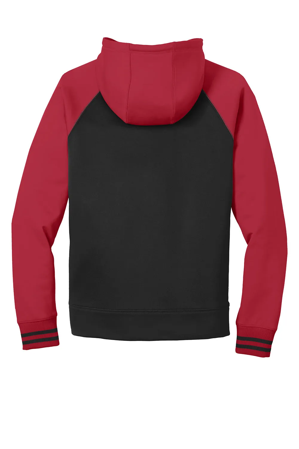 Sport-Tek Mens Sport-Wick Moisture Wicking Fleece Hooded Sweatshirt Hoodie w/ Pouch Pocket - Black/Deep Red