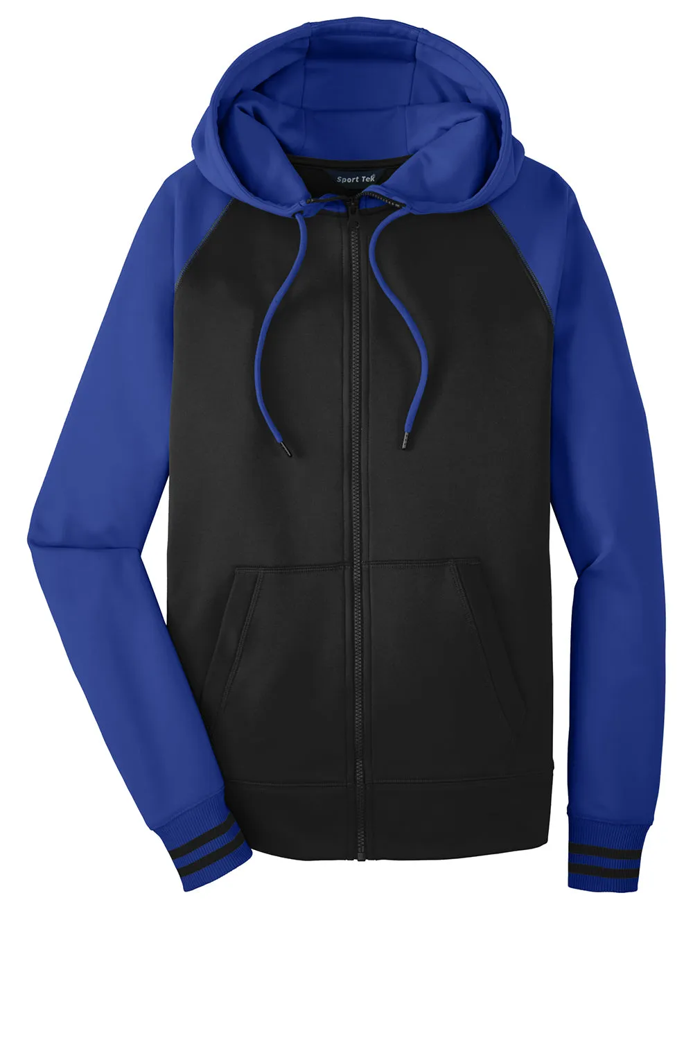 Sport-Tek Mens Sport-Wick Moisture Wicking Fleece Hooded Sweatshirt Hoodie w/ Pouch Pocket - Black/True Royal Blue