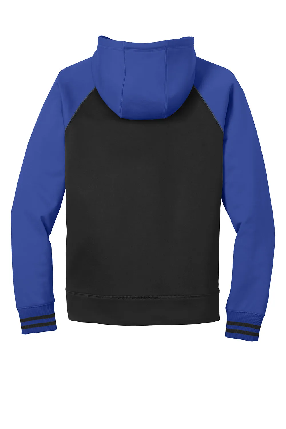 Sport-Tek Mens Sport-Wick Moisture Wicking Fleece Hooded Sweatshirt Hoodie w/ Pouch Pocket - Black/True Royal Blue