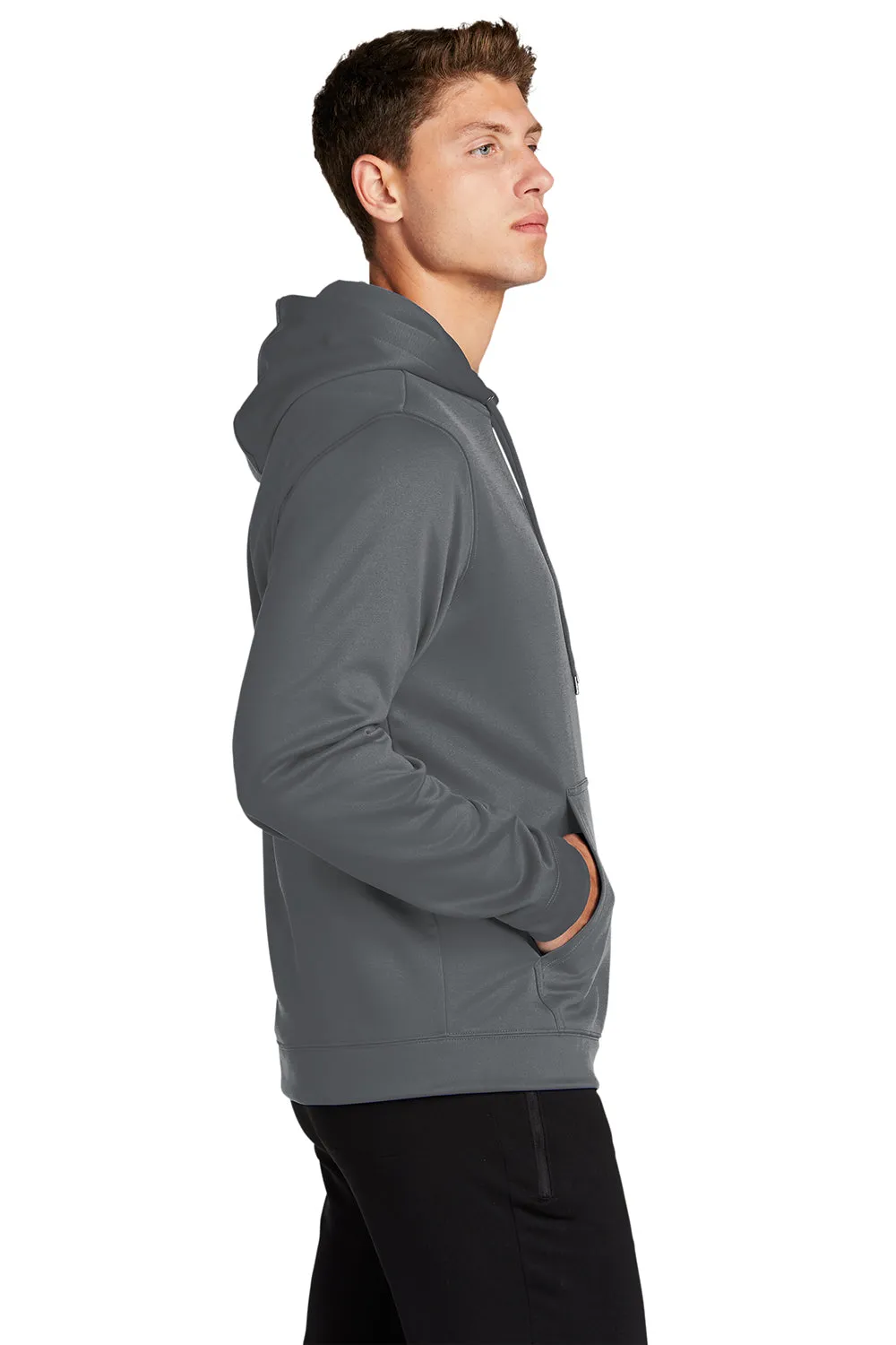 Sport-Tek Mens Sport-Wick Moisture Wicking Fleece Hooded Sweatshirt Hoodie w/ Pouch Pocket - Dark Smoke Grey
