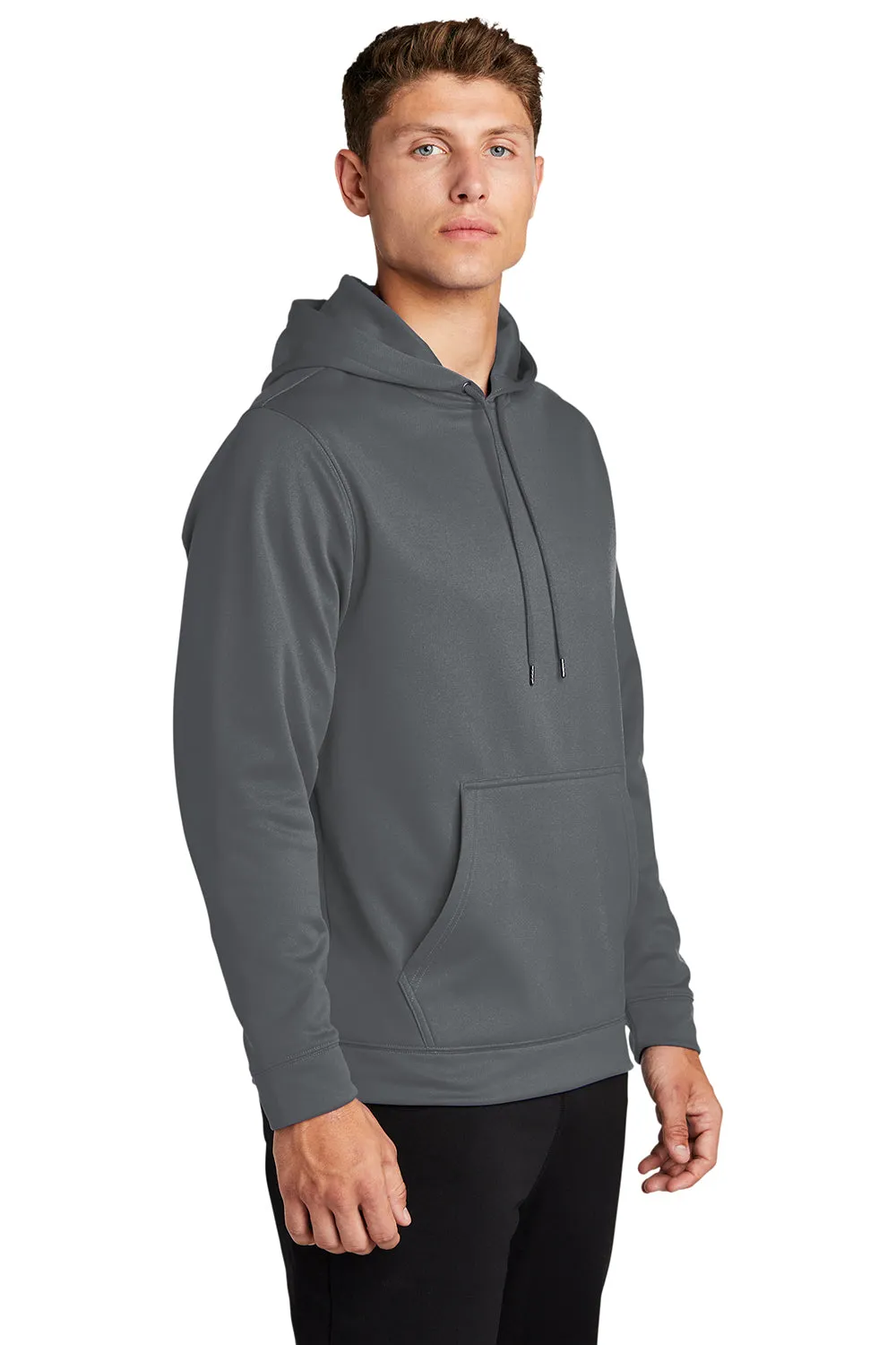 Sport-Tek Mens Sport-Wick Moisture Wicking Fleece Hooded Sweatshirt Hoodie w/ Pouch Pocket - Dark Smoke Grey