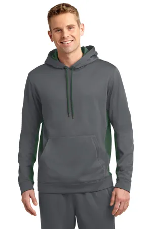 Sport-Tek Mens Sport-Wick Moisture Wicking Fleece Hooded Sweatshirt Hoodie w/ Pouch Pocket - Dark Smoke Grey/Forest Green - Closeout Clothing Sport-Tek
