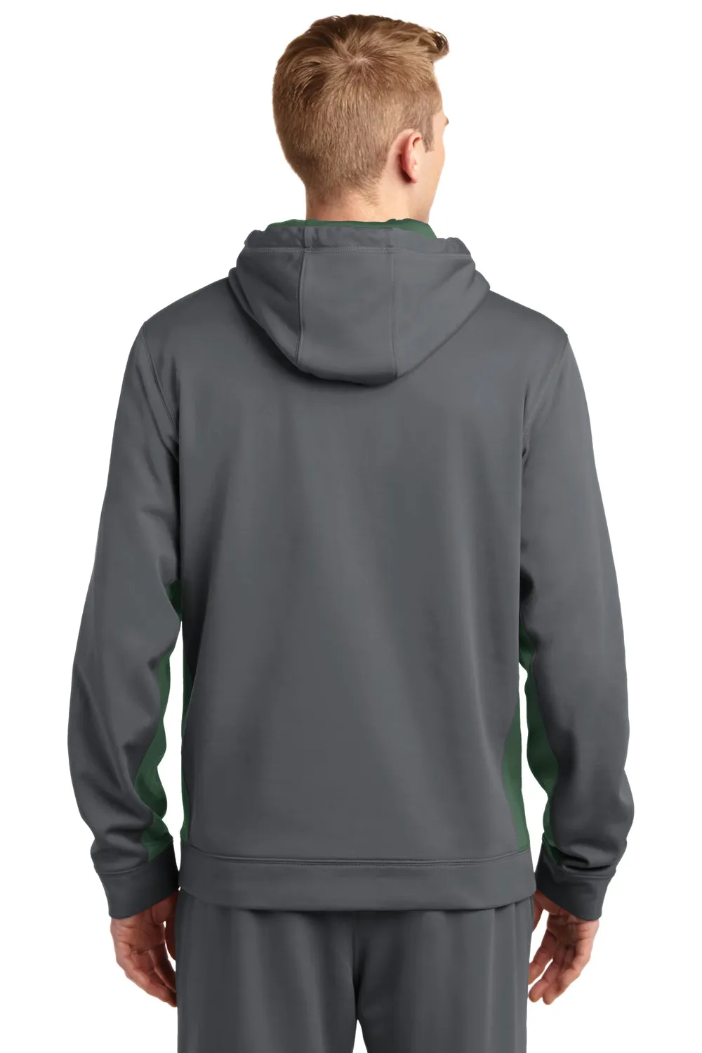 Sport-Tek Mens Sport-Wick Moisture Wicking Fleece Hooded Sweatshirt Hoodie w/ Pouch Pocket - Dark Smoke Grey/Forest Green - Closeout Clothing Sport-Tek